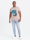 Ombre Clothing Ružové pánske tričko s potlačou California Ombre Oblečenie