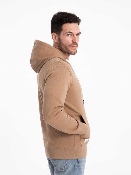 Ombre Clothing Hnedá pánska základná mikina na zips s kapucňou Ombre Clothing