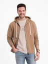 Ombre Clothing Hnedá pánska základná mikina na zips s kapucňou Ombre Clothing