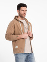 Ombre Clothing Hnedá pánska základná mikina na zips s kapucňou Ombre Clothing