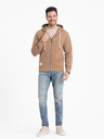 Ombre Clothing Hnedá pánska základná mikina na zips s kapucňou Ombre Clothing