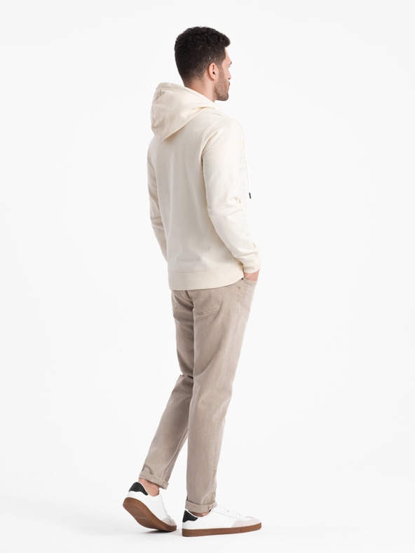 Ombre Clothing Krémová pánska základná mikina na zips s kapucňou Ombre Oblečenie