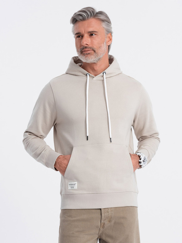 Ombre Clothing Béžová pánska klokanka s kapucňou Ombre Oblečenie