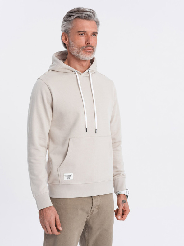 Ombre Clothing Béžová pánska klokanka s kapucňou Ombre Oblečenie