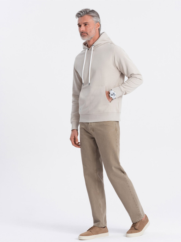 Ombre Clothing Béžová pánska klokanka s kapucňou Ombre Oblečenie