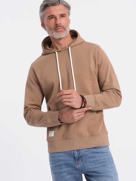 Ombre Clothing Hnedá pánska mikina s klokaním golierom a kapucňou Ombre Oblečenie