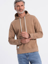 Ombre Clothing Hnedá pánska mikina s klokaním golierom a kapucňou Ombre Oblečenie