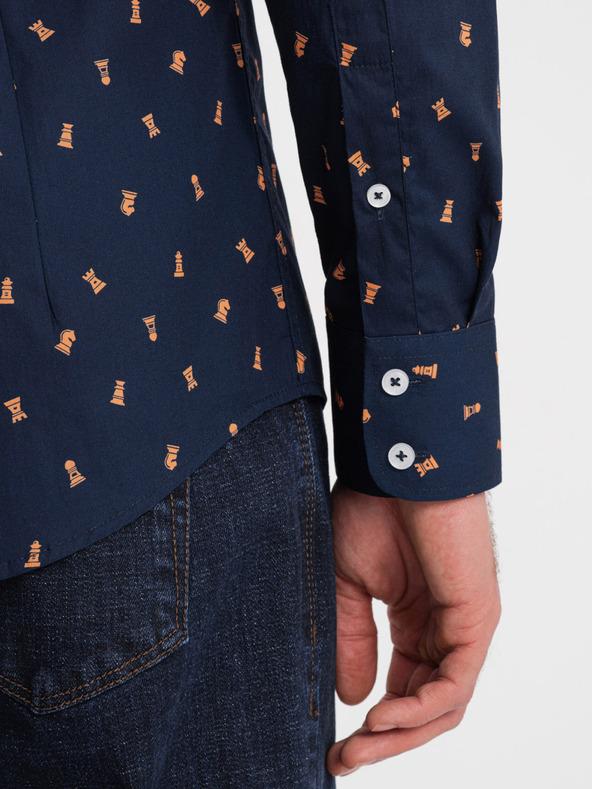 Ombre Clothing Modrá pánska vzorovaná slim fit košeľa Ombre Clothing