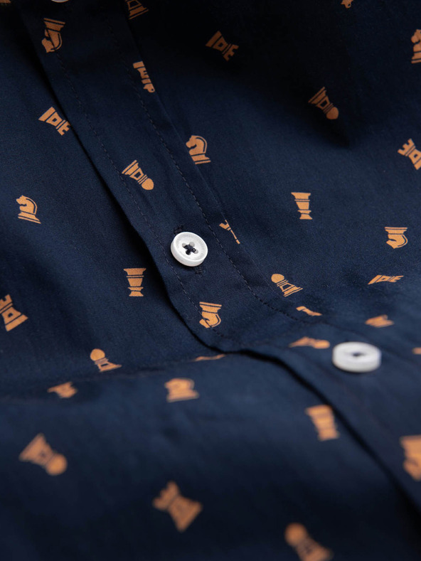 Ombre Clothing Modrá pánska vzorovaná slim fit košeľa Ombre Clothing