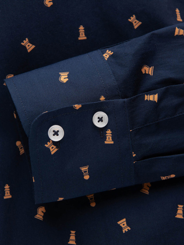 Ombre Clothing Modrá pánska vzorovaná slim fit košeľa Ombre Clothing