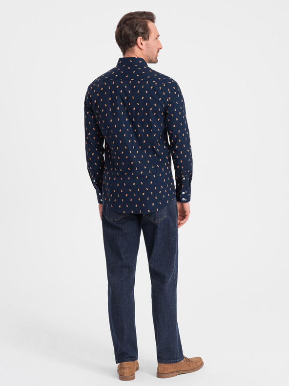 Ombre Clothing Modrá pánska vzorovaná slim fit košeľa Ombre Clothing