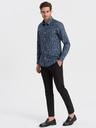 Ombre Clothing Modrá pánska vzorovaná slim fit košeľa Ombre Clothing