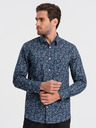 Ombre Clothing Modrá pánska vzorovaná slim fit košeľa Ombre Clothing