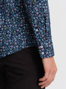 Ombre Clothing Modrá pánska vzorovaná slim fit košeľa Ombre Clothing