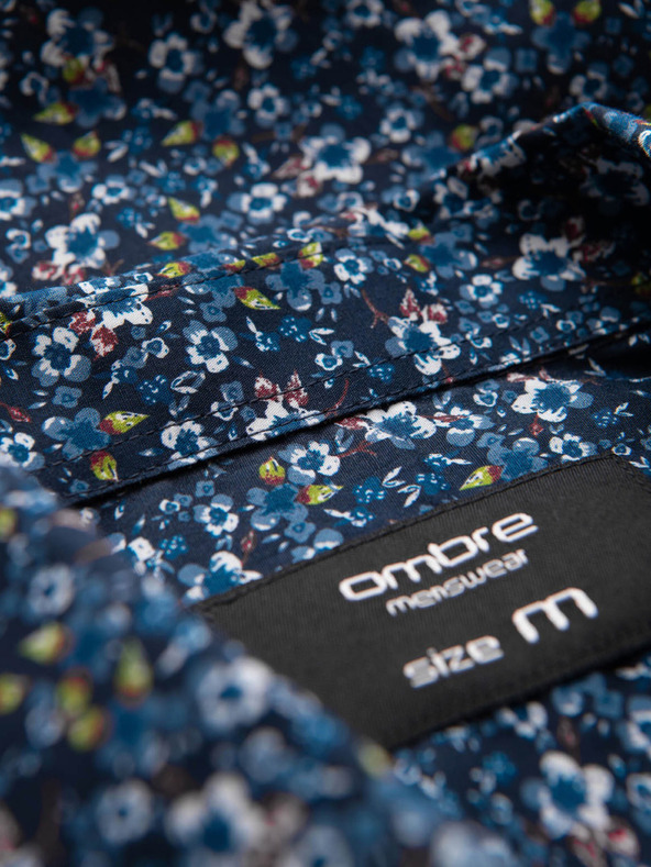 Ombre Clothing Modrá pánska vzorovaná slim fit košeľa Ombre Clothing