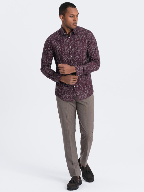Ombre Clothing Vínová vzorovaná pánska slim fit košeľa Ombre Clothing