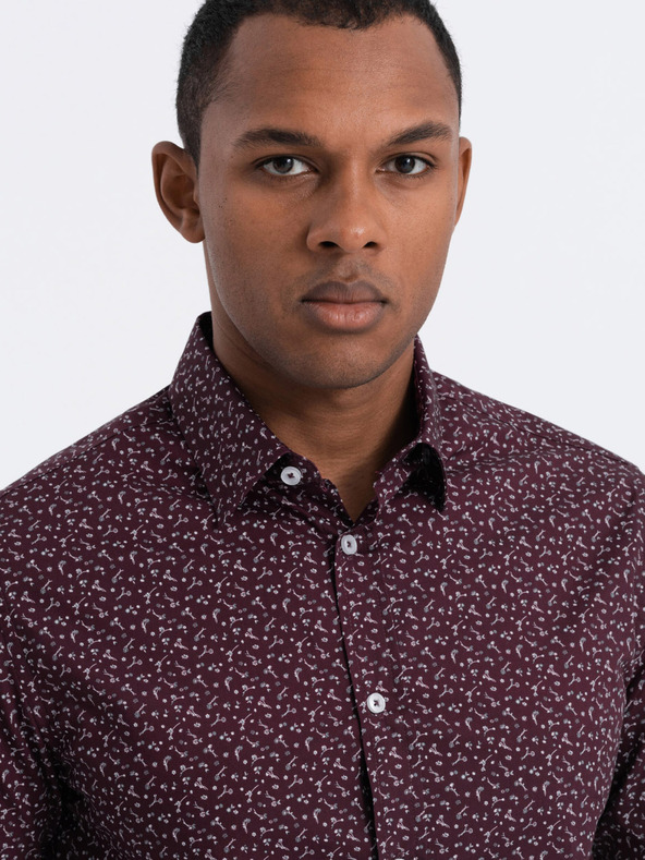 Ombre Clothing Vínová vzorovaná pánska slim fit košeľa Ombre Clothing