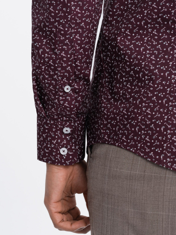 Ombre Clothing Vínová vzorovaná pánska slim fit košeľa Ombre Clothing