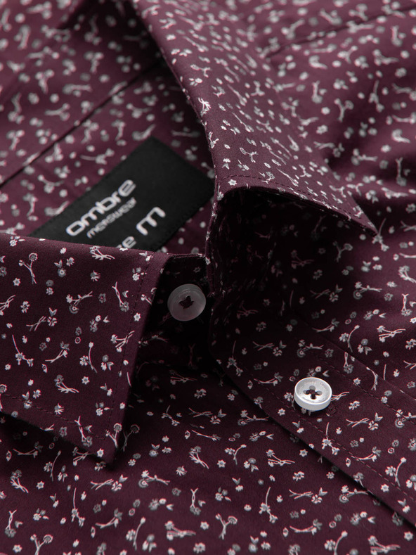 Ombre Clothing Vínová vzorovaná pánska slim fit košeľa Ombre Clothing