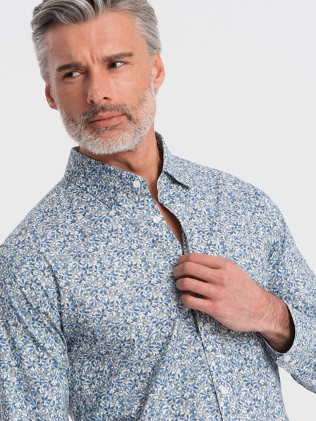 Ombre Clothing Modrá pánska vzorovaná slim fit košeľa Ombre Clothing