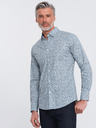 Ombre Clothing Modrá pánska vzorovaná slim fit košeľa Ombre Clothing