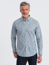 Ombre Clothing Modrá pánska vzorovaná slim fit košeľa Ombre Clothing