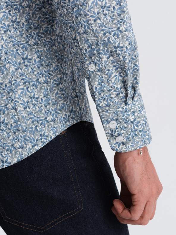 Ombre Clothing Modrá pánska vzorovaná slim fit košeľa Ombre Clothing