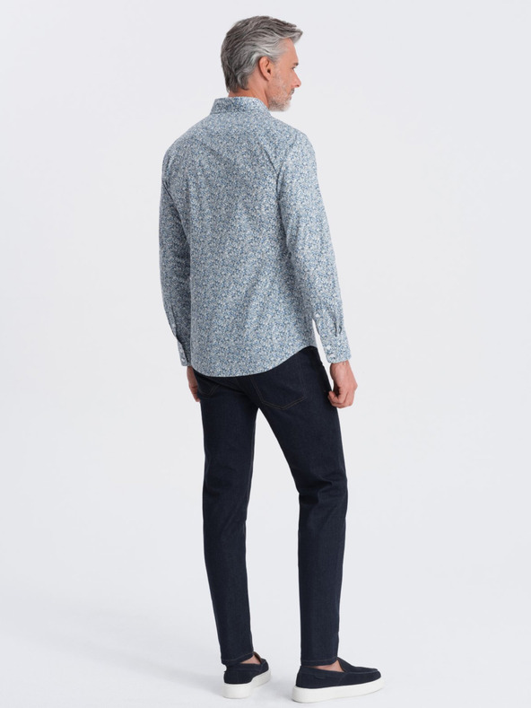 Ombre Clothing Modrá pánska vzorovaná slim fit košeľa Ombre Clothing