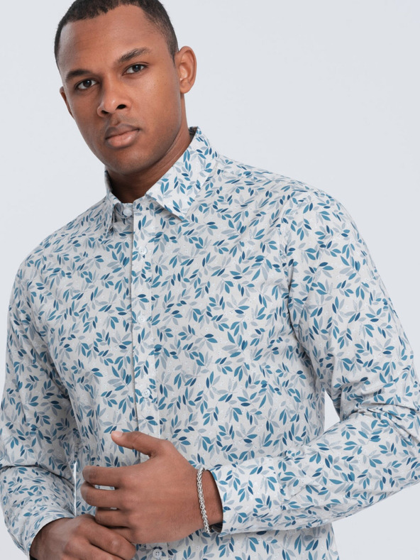 Ombre Clothing Šedá pánska vzorovaná košeľa Ombre Clothing