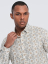 Ombre Clothing Béžová pánska vzorovaná slim fit košeľa Ombre Clothing
