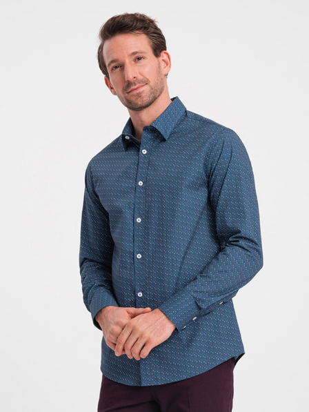 Ombre Clothing Modrá pánska vzorovaná slim fit košeľa Ombre Clothing