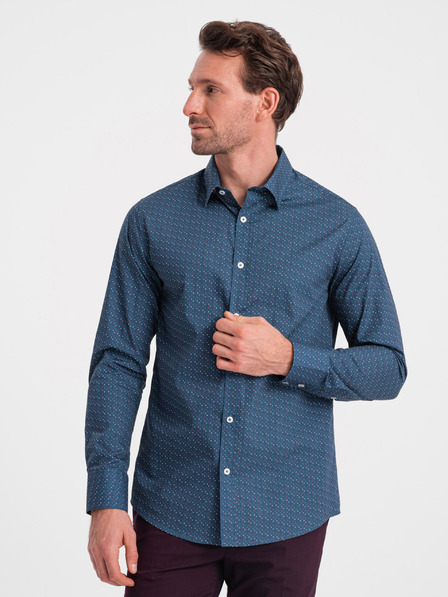 Ombre Clothing Modrá pánska vzorovaná slim fit košeľa Ombre Clothing