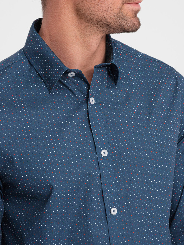 Ombre Clothing Modrá pánska vzorovaná slim fit košeľa Ombre Clothing