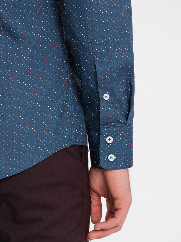 Ombre Clothing Modrá pánska vzorovaná slim fit košeľa Ombre Clothing