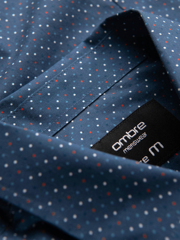 Ombre Clothing Modrá pánska vzorovaná slim fit košeľa Ombre Clothing