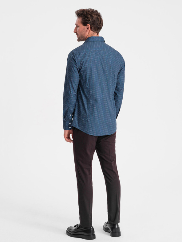 Ombre Clothing Modrá pánska vzorovaná slim fit košeľa Ombre Clothing