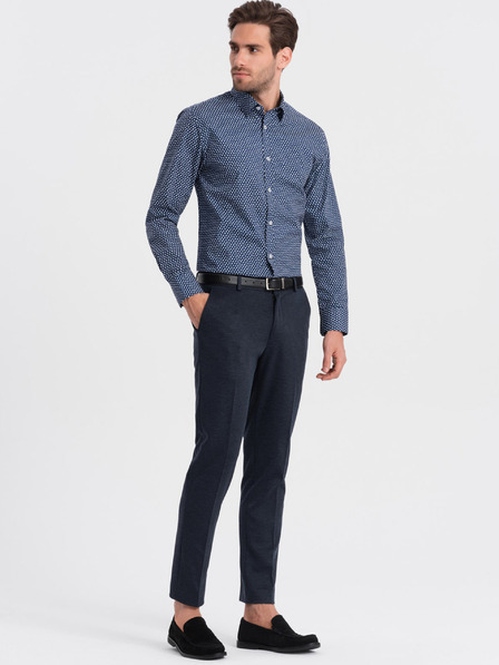 Ombre Clothing Modrá pánska vzorovaná slim fit košeľa Ombre Clothing