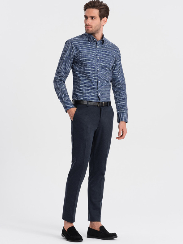 Ombre Clothing Modrá pánska vzorovaná slim fit košeľa Ombre Clothing