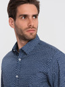 Ombre Clothing Modrá pánska vzorovaná slim fit košeľa Ombre Clothing