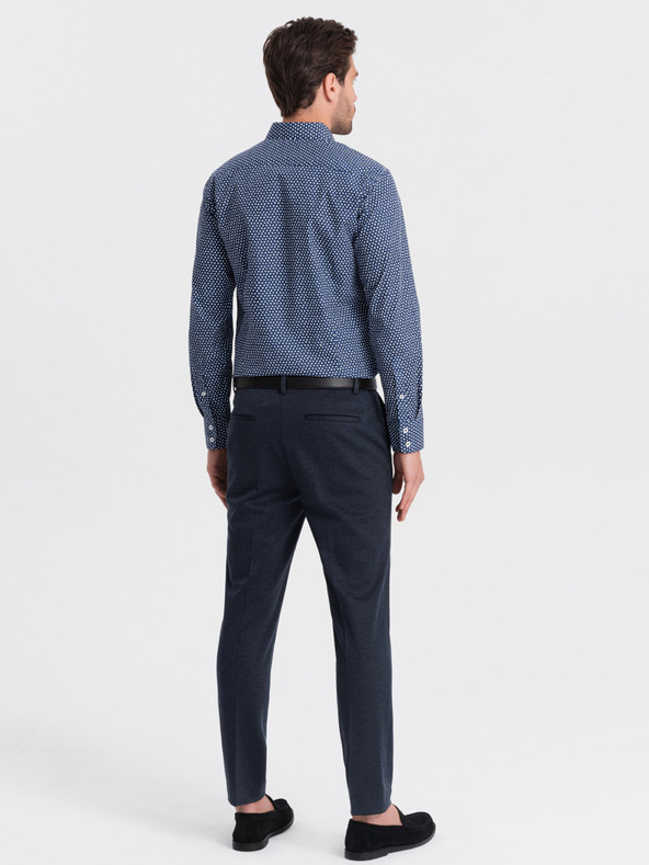 Ombre Clothing Modrá pánska vzorovaná slim fit košeľa Ombre Clothing