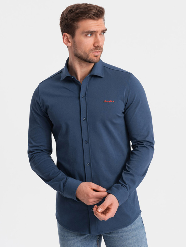 Ombre Clothing Modrá pánska džersejová košeľa Ombre Clothing