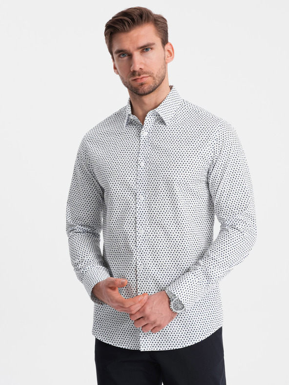 Ombre Clothing Biela vzorovaná pánska košeľa slim fit Ombre Clothing