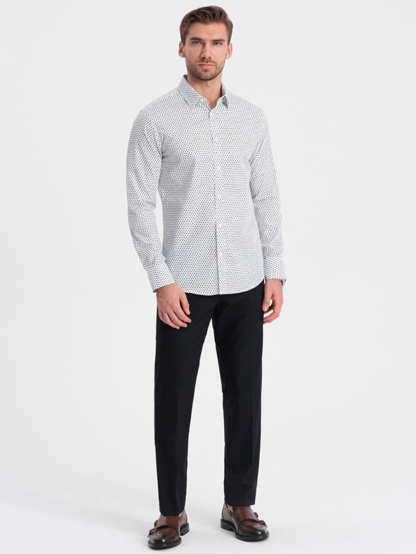 Ombre Clothing Biela vzorovaná pánska košeľa slim fit Ombre Clothing
