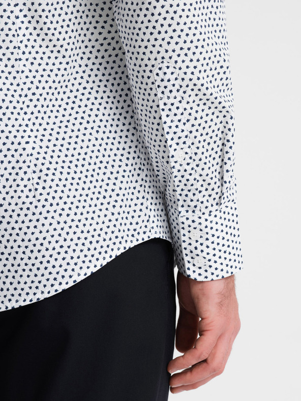 Ombre Clothing Biela vzorovaná pánska košeľa slim fit Ombre Clothing