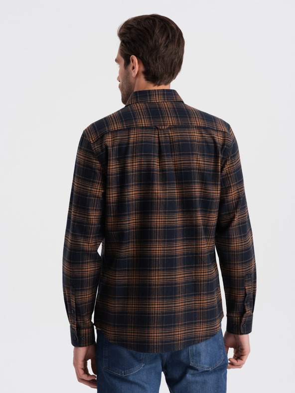 Ombre Clothing Tmavomodrá pánska kockovaná flanelová košeľa Ombre Clothing