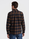 Ombre Clothing Tmavomodrá pánska kockovaná flanelová košeľa Ombre Clothing