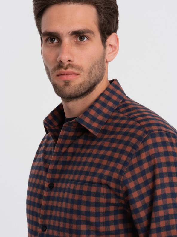 Ombre Clothing Tmavomodrá pánska kockovaná flanelová košeľa Ombre Clothing
