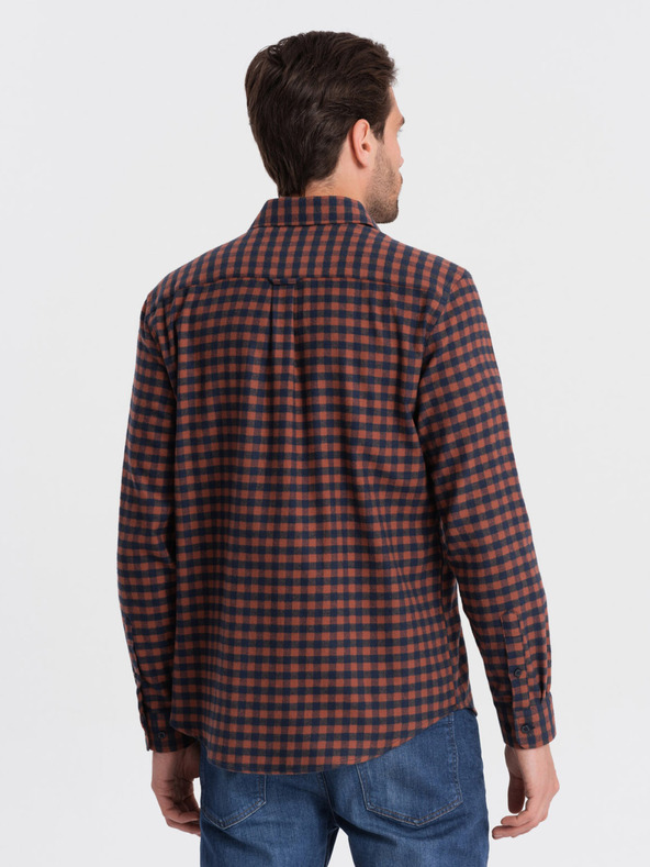 Ombre Clothing Tmavomodrá pánska kockovaná flanelová košeľa Ombre Clothing