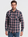Ombre Clothing Modrá pánska flanelová košeľa Ombre Oblečenie