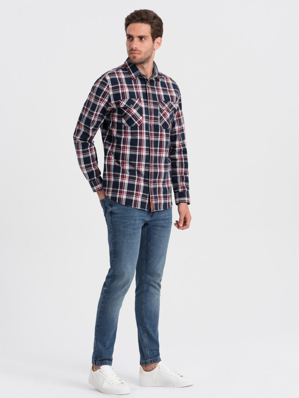 Ombre Clothing Modrá pánska flanelová košeľa Ombre Oblečenie